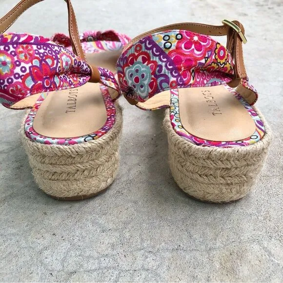 Talbots Sandals Espadrilles Paisley Floral Printed Flats Shoes Pink 8.5