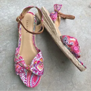 Talbots Sandals Espadrilles Paisley Floral Printed Flats Shoes Pink 8.5