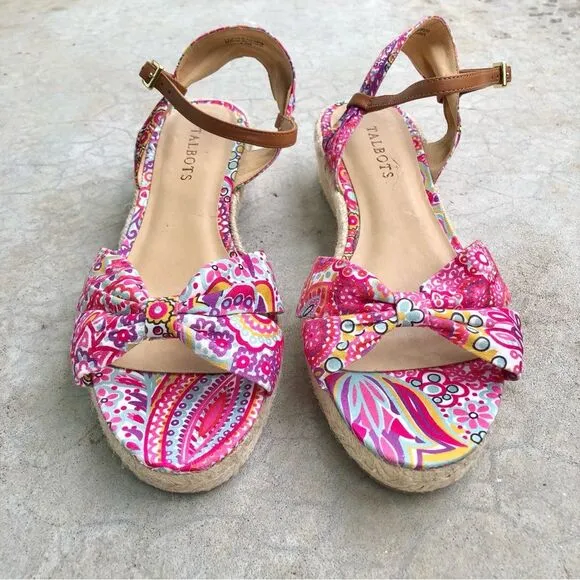 Talbots Sandals Espadrilles Paisley Floral Printed Flats Shoes Pink 8.5