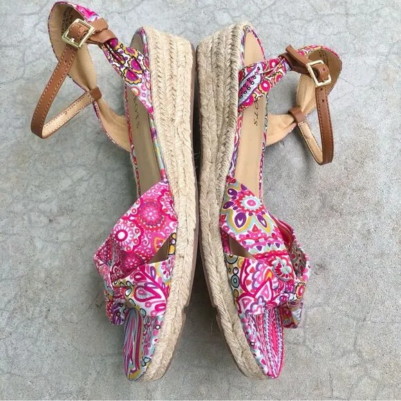 Talbots Sandals Espadrilles Paisley Floral Printed Flats Shoes Pink 8.5