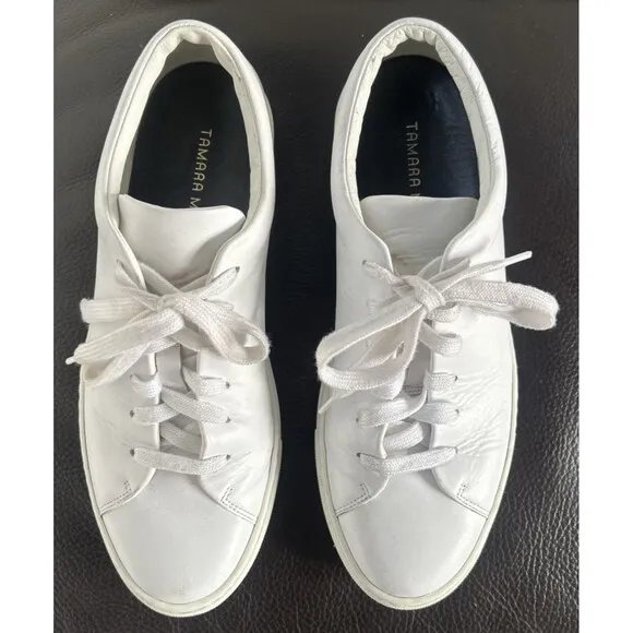 TAMARA MELLON OMW Woman Designer Sneakers White Calfskin Leather Italy  Sz 8.5