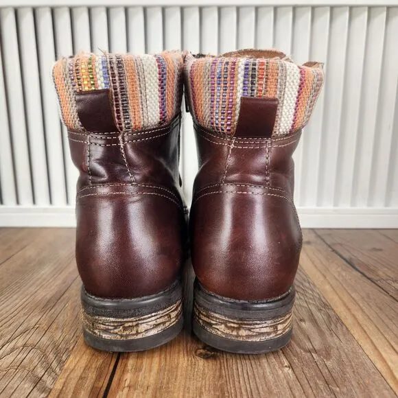 Taos Captain Womens Size 9.5 Brown Leather Boho Side Zip Lace Up Boots 220106