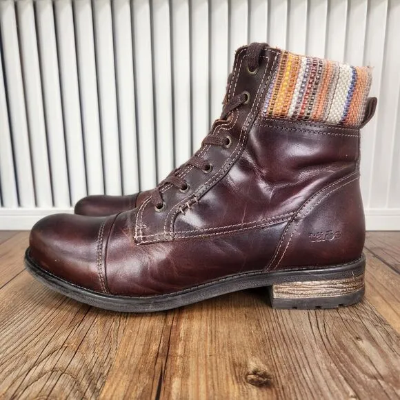 Taos Captain Womens Size 9.5 Brown Leather Boho Side Zip Lace Up Boots 220106