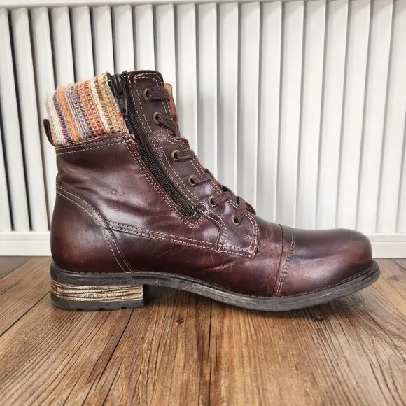 Taos Captain Womens Size 9.5 Brown Leather Boho Side Zip Lace Up Boots 220106