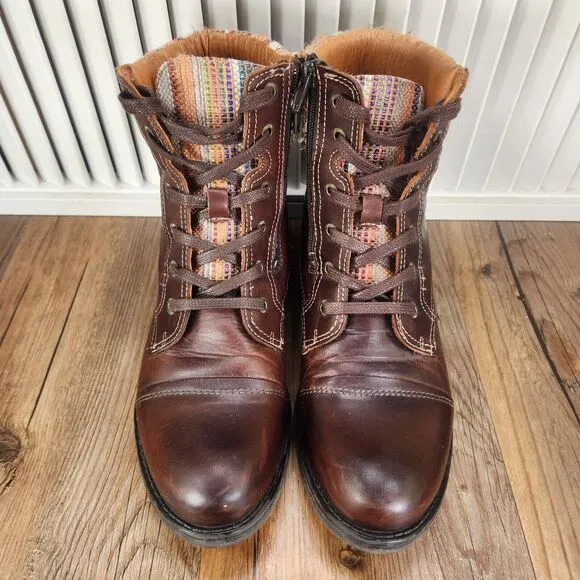 Taos Captain Womens Size 9.5 Brown Leather Boho Side Zip Lace Up Boots 220106