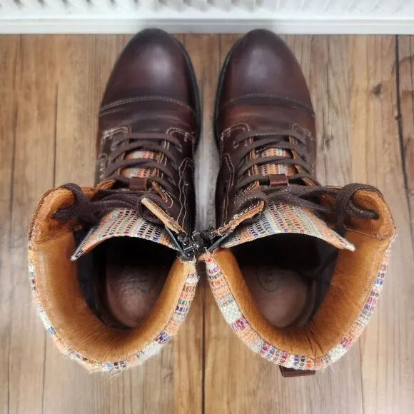 Taos Captain Womens Size 9.5 Brown Leather Boho Side Zip Lace Up Boots 220106