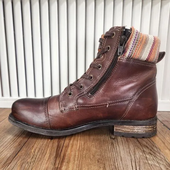 Taos Captain Womens Size 9.5 Brown Leather Boho Side Zip Lace Up Boots 220106