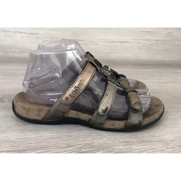 Taos PRI-10277 Slide Shoes Women's US 8 Grey Gold Leather Slip On Wedge Sandals