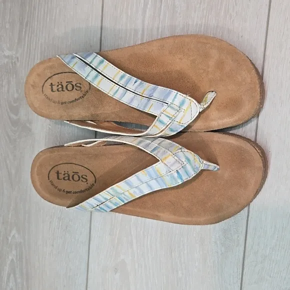 Taos Womens 3538 Link Blue Thong Leather Strappy Wedge Sandals shoes sz 8-8.5