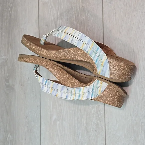 Taos Womens 3538 Link Blue Thong Leather Strappy Wedge Sandals shoes sz 8-8.5