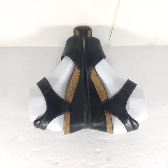 Taos Women’s Charade EU38 US 7-7,5 Black Leather Low Wedge Strappy Sandal Shoes