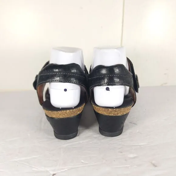 Taos Women’s Charade EU38 US 7-7,5 Black Leather Low Wedge Strappy Sandal Shoes