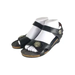 Taos Women’s Charade EU38 US 7-7,5 Black Leather Low Wedge Strappy Sandal Shoes