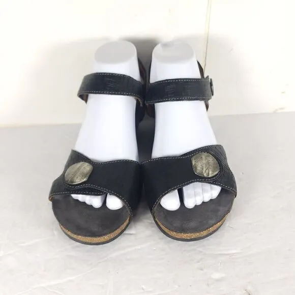 Taos Women’s Charade EU38 US 7-7,5 Black Leather Low Wedge Strappy Sandal Shoes