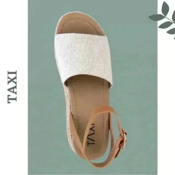 Taxi Adrianna Espadrille Sandal Wedge Buckle Closire Beige