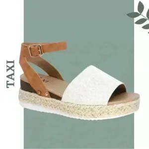Taxi Adrianna Espadrille Sandal Wedge Buckle Closire Beige