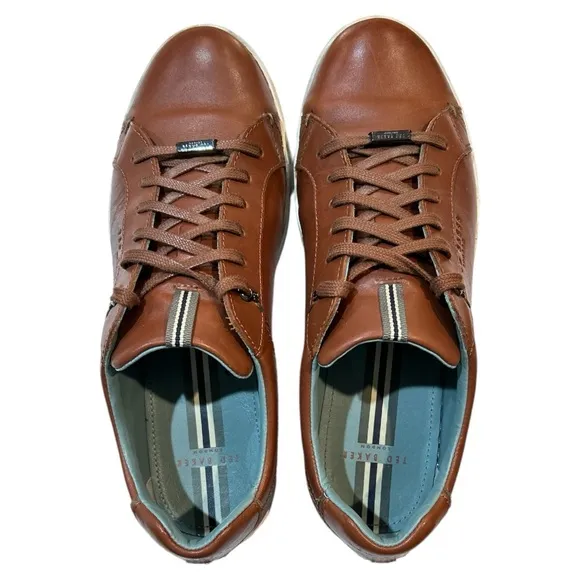 TED BAKER LONDON THAWNE LEATHER LOW-TOP SNEAKERS IN TAN BROWN SIZE 9 #24