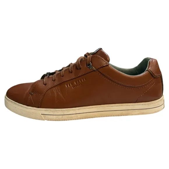 TED BAKER LONDON THAWNE LEATHER LOW-TOP SNEAKERS IN TAN BROWN SIZE 9 #24