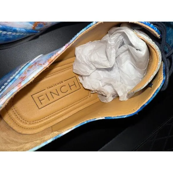Thatcher Finch Blue Marble Leather Luxury Dress Shoes Men's 7 Modern Oxford New