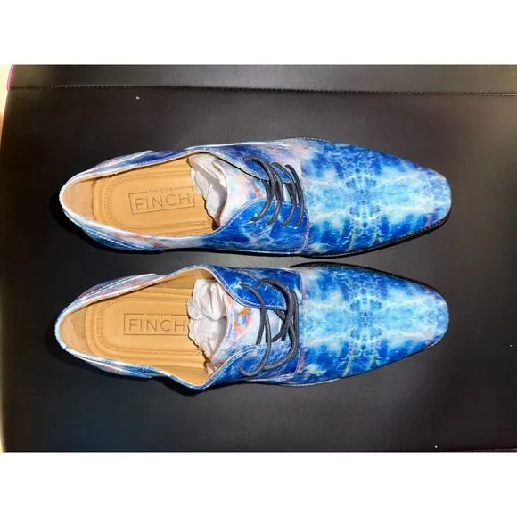 Thatcher Finch Blue Marble Leather Luxury Dress Shoes Men's 7 Modern Oxford New