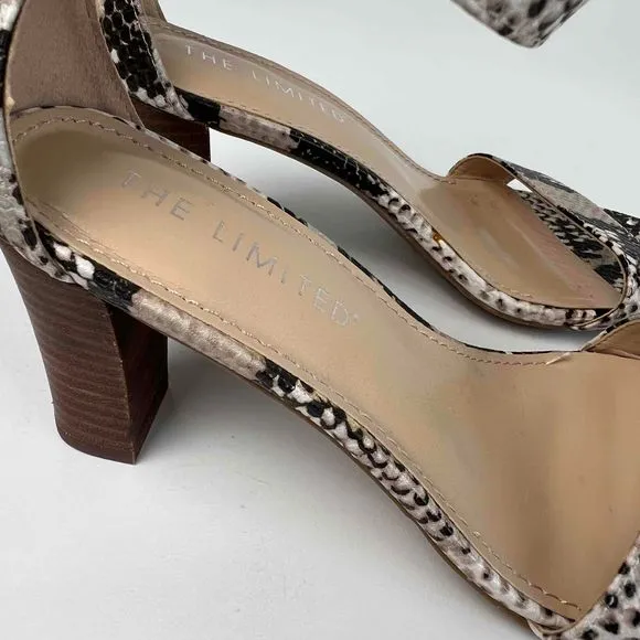 The Limited Size 6.5M Chunky Heel Snake Boa Reptile Print Ankle Strap Shoes
