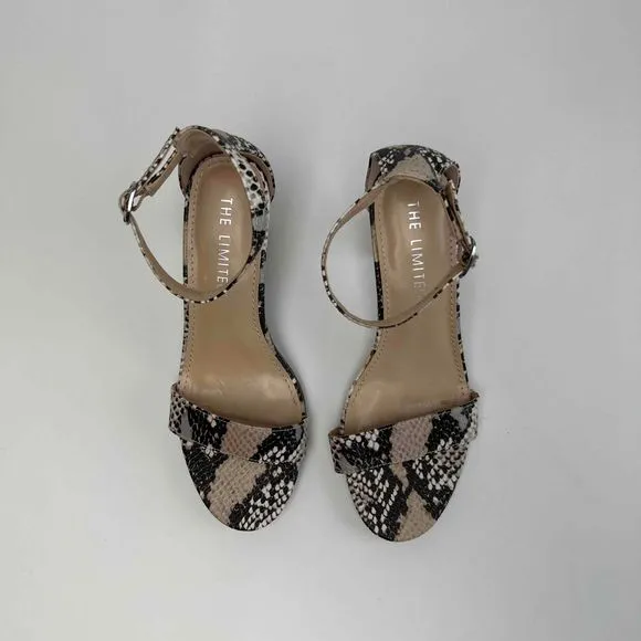The Limited Size 6.5M Chunky Heel Snake Boa Reptile Print Ankle Strap Shoes