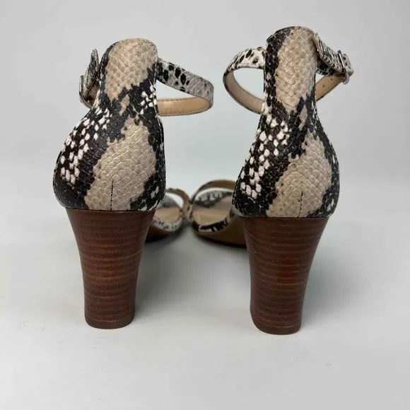 The Limited Size 6.5M Chunky Heel Snake Boa Reptile Print Ankle Strap Shoes