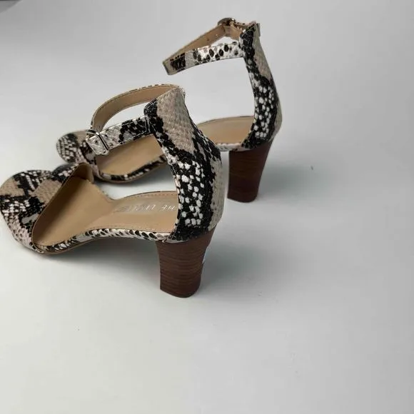 The Limited Size 6.5M Chunky Heel Snake Boa Reptile Print Ankle Strap Shoes