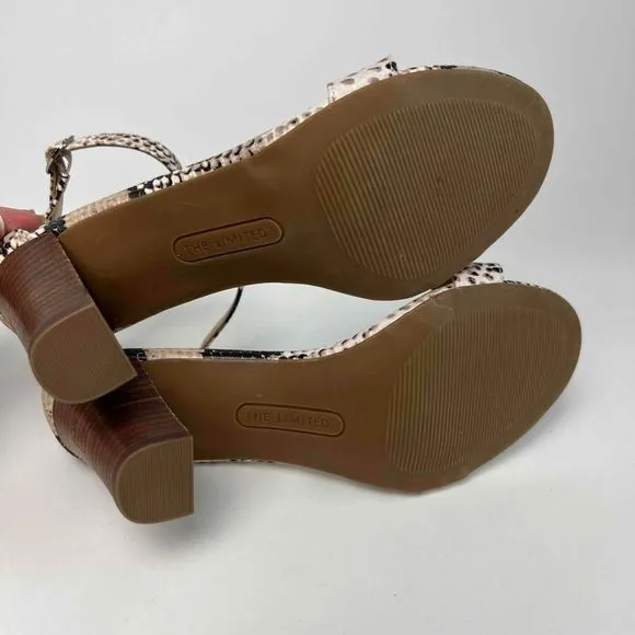 The Limited Size 6.5M Chunky Heel Snake Boa Reptile Print Ankle Strap Shoes
