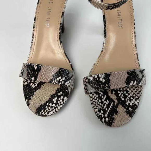 The Limited Size 6.5M Chunky Heel Snake Boa Reptile Print Ankle Strap Shoes