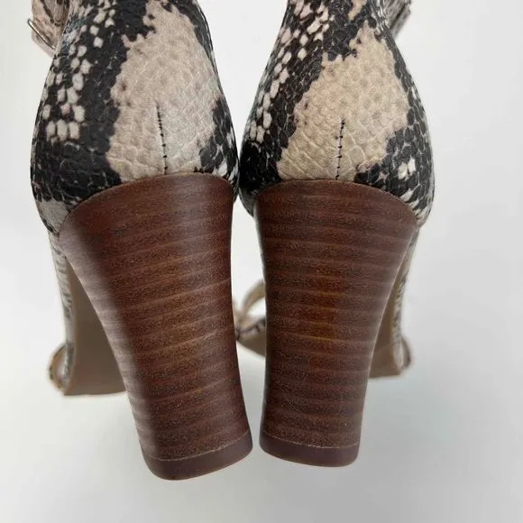 The Limited Size 6.5M Chunky Heel Snake Boa Reptile Print Ankle Strap Shoes