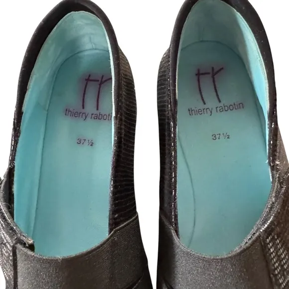 Thierry Robatin Size 37.5 (US 7) Black Sahara “Darcy” Mary Jane Wedges Shoes