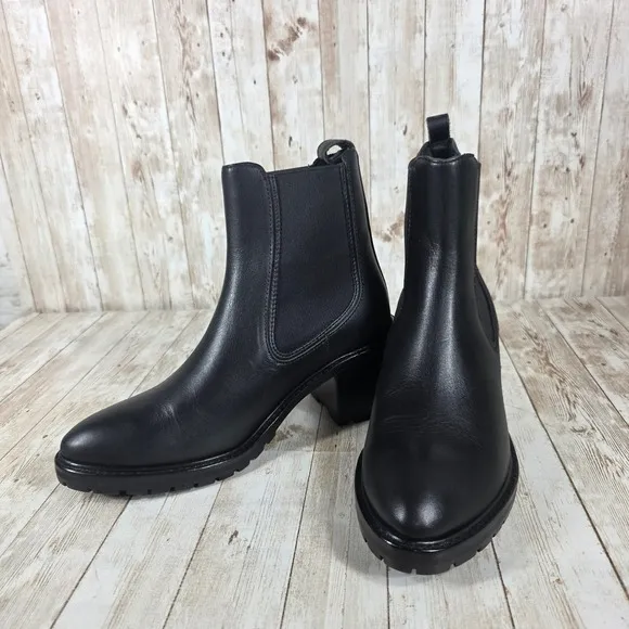 Thursday Everyday Black Leather Chelsea Boots Lug Heel Ankle Booties 8.5
