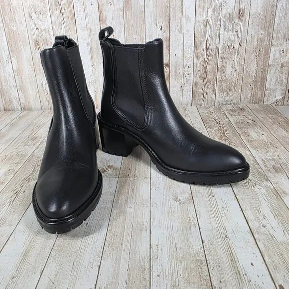 Thursday Everyday Black Leather Chelsea Boots Lug Heel Ankle Booties 8.5