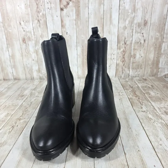 Thursday Everyday Black Leather Chelsea Boots Lug Heel Ankle Booties 8.5