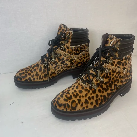 Timberland London Square Cheetah PrintCalf Hair Chunky‎ Combat Boots, C 340