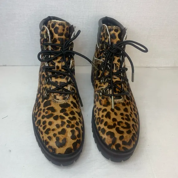 Timberland London Square Cheetah PrintCalf Hair Chunky‎ Combat Boots, C 340