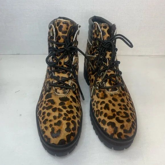 Timberland London Square Cheetah PrintCalf Hair Chunky‎ Combat Boots, C 340