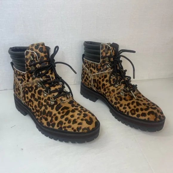 Timberland London Square Cheetah PrintCalf Hair Chunky‎ Combat Boots, C 340