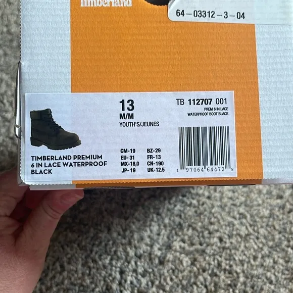 Timberland Youth Black Boots - Size 13