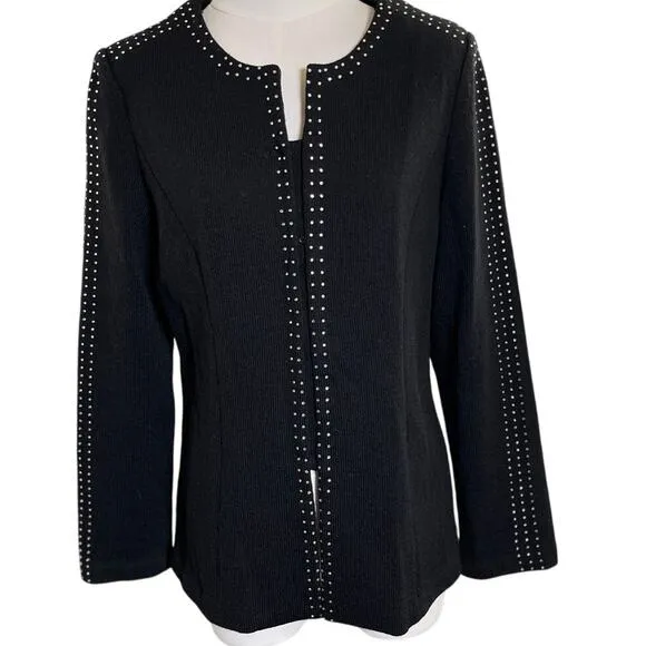 Todd &amp; Olivia Size 10 Black Knit Jacket Rhinestones Old Money Quiet Luxury