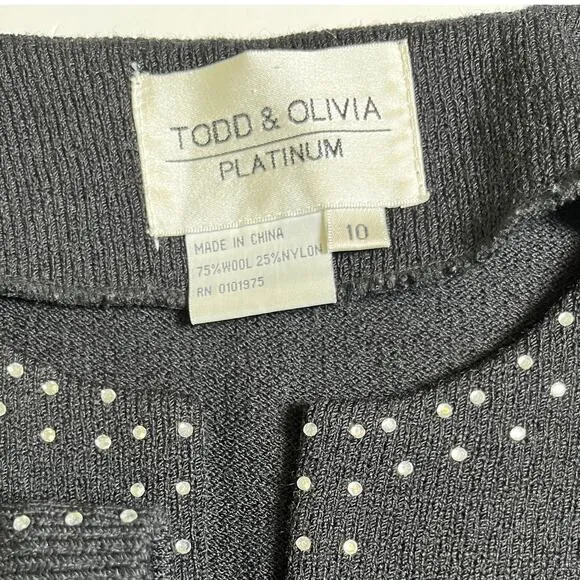 Todd &amp; Olivia Size 10 Black Knit Jacket Rhinestones Old Money Quiet Luxury