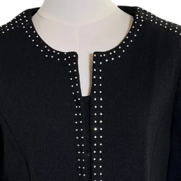 Todd &amp; Olivia Size 10 Black Knit Jacket Rhinestones Old Money Quiet Luxury