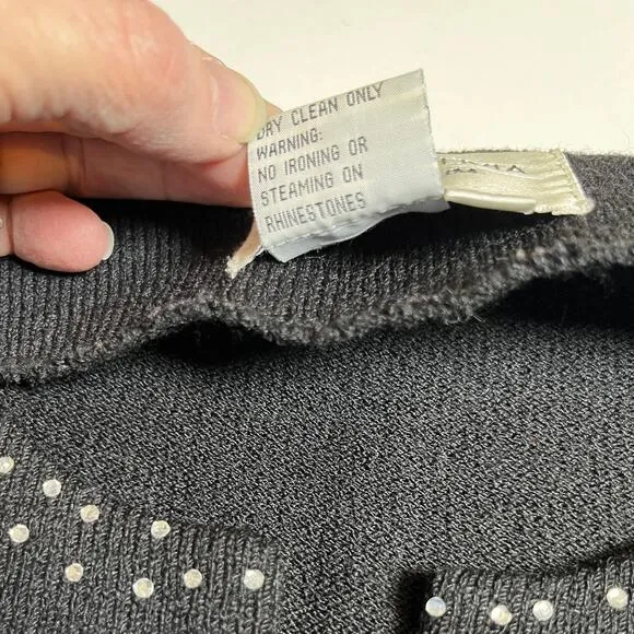 Todd &amp; Olivia Size 10 Black Knit Jacket Rhinestones Old Money Quiet Luxury