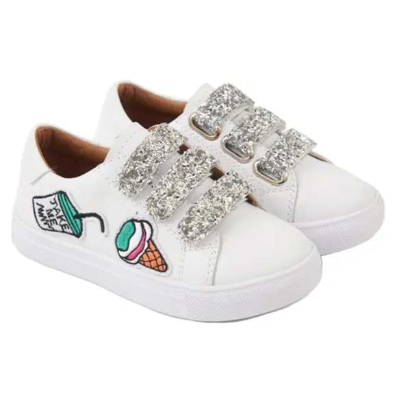 Toddler Girls Silver Glitter Velcro Sneakers