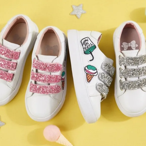 Toddler Girls Silver Glitter Velcro Sneakers