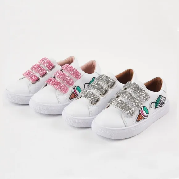 Toddler Girls Silver Glitter Velcro Sneakers