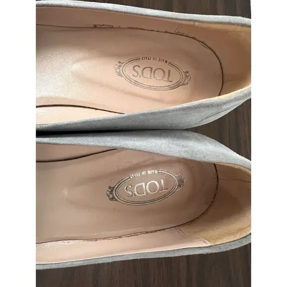 Tod's Womens Gray Suede  Leather Block Heels Pumps Shoes EU 39.5 US 9.5 Luxury