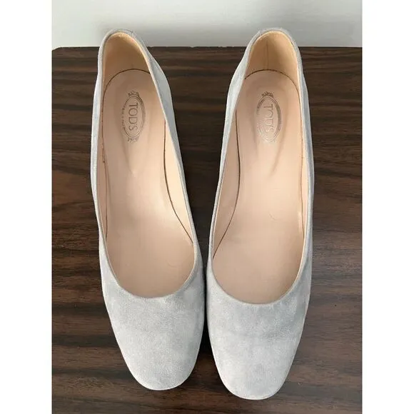 Tod's Womens Gray Suede  Leather Block Heels Pumps Shoes EU 39.5 US 9.5 Luxury