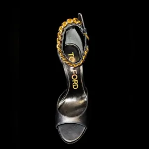 TOM FORD Iconic Chain Cuff Wedge Sandals Size 37.5 /US 7.5